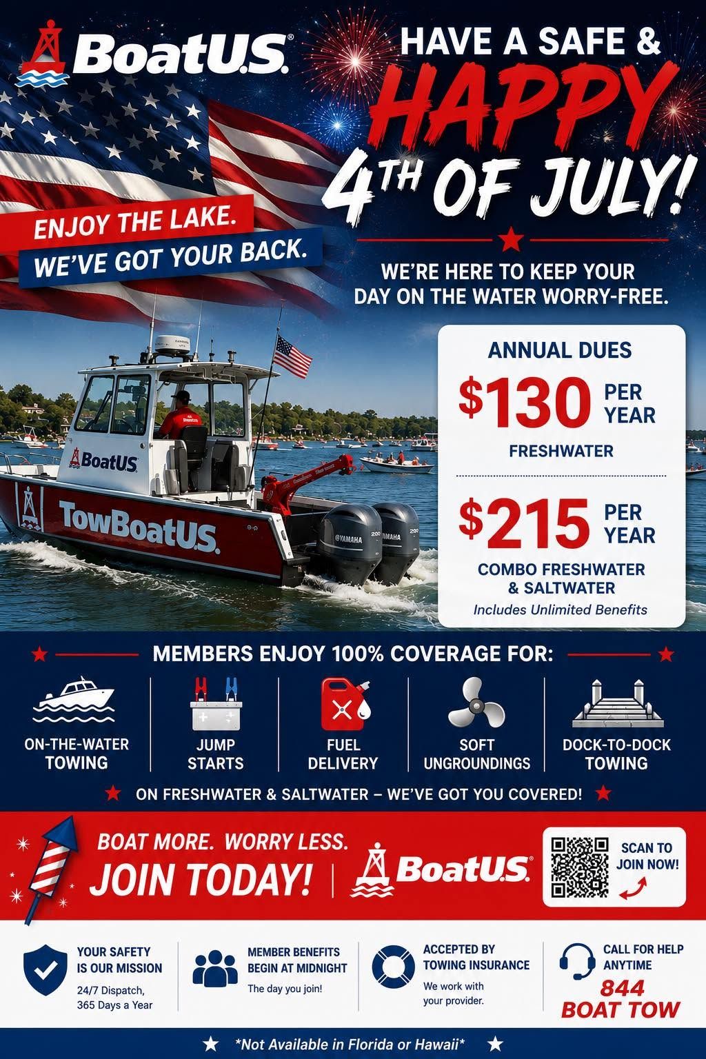 Our BoatUS membership flyer for Sam Rayburn, printed with membership benefits and pricing.
